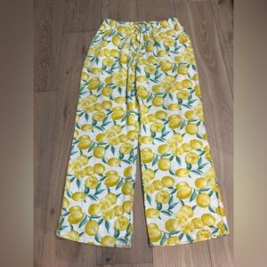 Angel Kiss Lemon Print Linen Blend Wide Leg Drawstring Pants